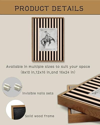 ZZLWBKGL Western Wall Decor Cowboy Canvas Art Vintage Framed Wall Art | Farmhouse Striped Artwork Retro Country West Stamp Picture Bucking Bronco Paintings for Living Room Bedroom 8x10in thumbnail 7
