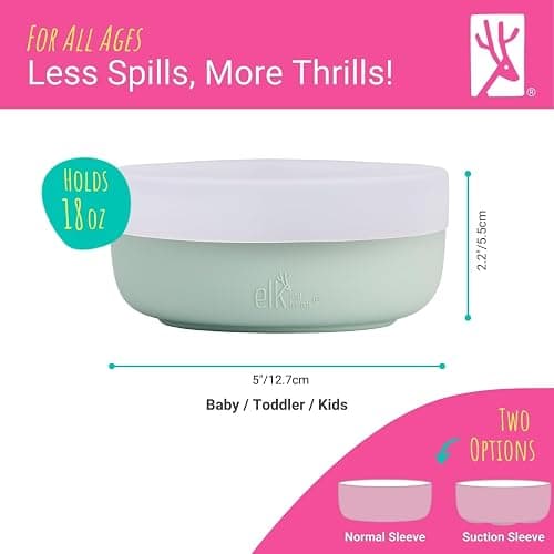 Elk and Friends Kids Porcelain Bowls with Silicone Suction Sleeves | Lids Included | Suitable for Babies/Toddlers | Microwave & Dishwasher Safe | Stay Put Dinnerware | Snack Dishes | 4 Pack thumbnail 2