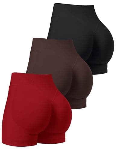 OLCHEE Womens Workout Shorts Seamless Scrunch Butt Lifting 3 Pack Yoga Gym Athletic High Waisted Tummy Control Booty 4.1" - Image 1