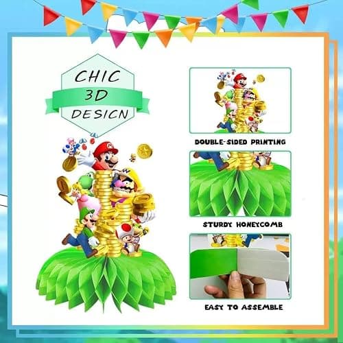 For Mario Birthday Party Supplies , 9Pcs Honeycomb Centerpieces for Mario Party Decorations, Double Sided Table Decorations Centerpieces Party . thumbnail 3