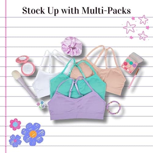 Popular Girls Padded Training Bra Pack – Crop Cami Training Bras for Girls. Seamless Bra Design with Removable Padding thumbnail 9
