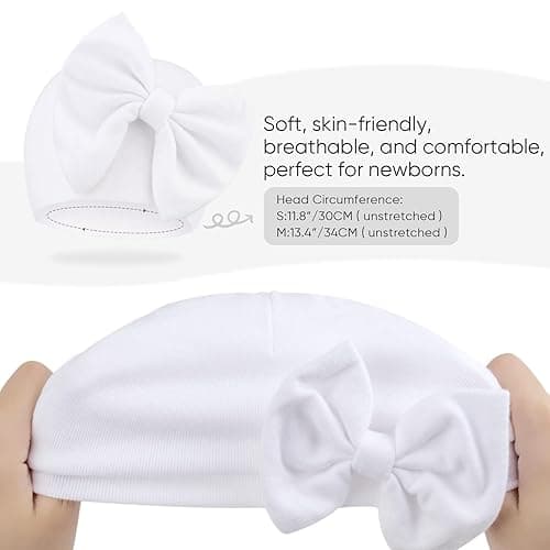 AQOKKA Newborn Baby Girl Hats with Bow Cotton Toddler Infant Beanie Cap Newborn Hospital Hats for Baby Girl Kid 0-24 Months thumbnail 3