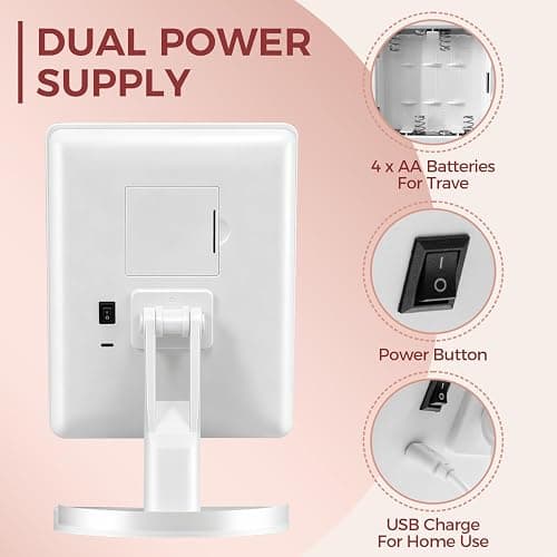 KOOKIN Lighted Vanity Makeup Mirror 16 Led Lights 180 Degree Rotation Lighted Mirror Touch Screen Adjusted Brightness Desk Mirrors USB Dual Supply Bathroom Beauty Cosmetic Mirrors (White) thumbnail 7