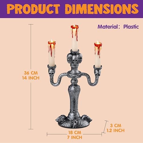 JOYIN 2 Pcs Skull Candelabra Halloween Decorations Indoor LED Lights Flameless Candles Holder, Scary Haunted House Mansion Decor for Table Home Party thumbnail 4