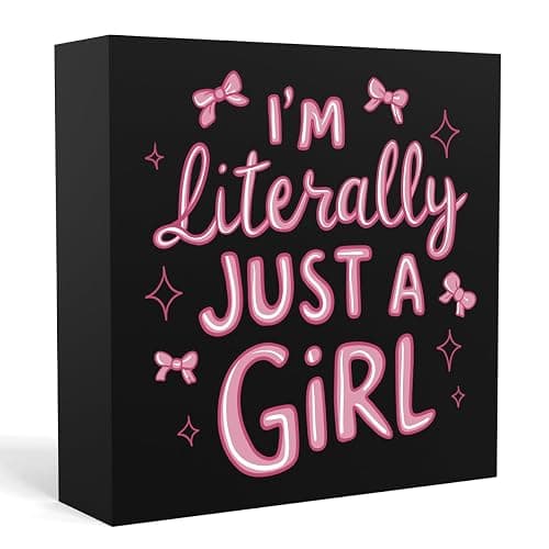 Pink Room Decor Light Pink Dorm Room Decoration for Girl Decor for Bedroom I'm Literally Just A Girl Girly Bowknot Signs for Home Dorm Wall Desk Shelf Tabletop Decoration (black) - Image 1