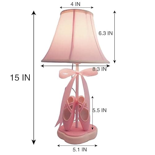 Cozylight Bedside Lamp, Pink Dancing Shoes Design, 14inch Tall Table Lamp with Fabric Stitch Shade for Girl’s Bedroom Décor, Including an E26 LED Bulb (Push Button) thumbnail 3