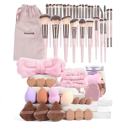 MAANGE Makeup Brush Set, 51 Pcs Makeup Tool Set Premium Synthetic Foundation Powder Concealers Eye shadows Blush Makeup Brushes (Pink) - Image 1