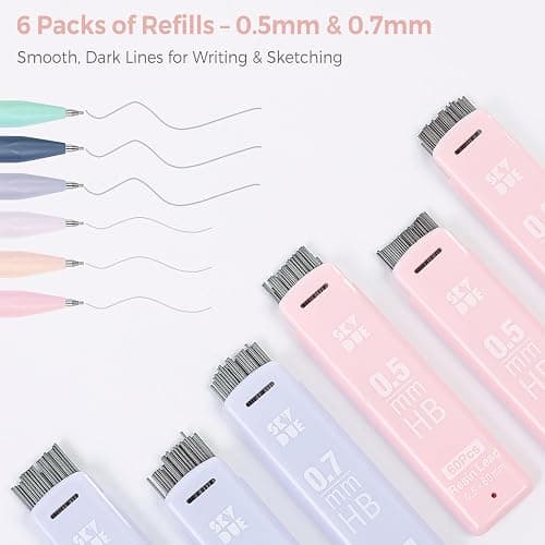 SKYDUE Cute Mechanical Pencil Set with Case – 6PCS 0.5mm & 0.7mm Mechanical Pencils, 360PCS HB Lead Refills, 4PCS Pastel Erasers, Aesthetic School Supplies for Writing, Drawing & Sketching thumbnail 4