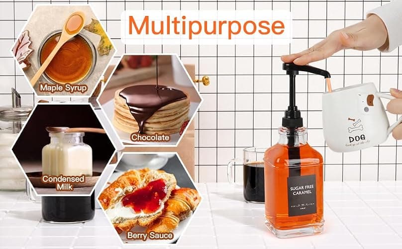 STARSIDE 16 oz Coffee Syrup Dispenser,2 pcs Clear Glass Syrup Bottle with 1/4oz Capacity Pump,Syrup Dispenser for Coffee Bar with Plastic Pump and Syrup Labels - 2 thumbnail 7