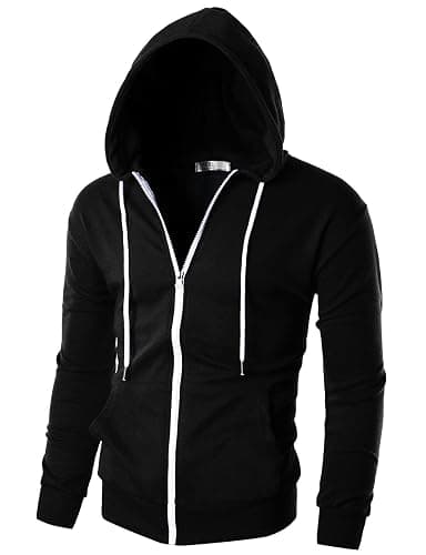 Ohoo Men's Zip Up Hoodie Lightweight Slim Fit Cotton Blend Full Zip Hooded Jacket with Hidden Pocket - Image 1