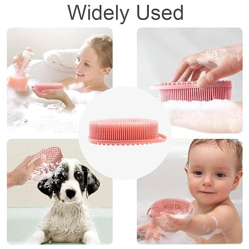 Soft Silicone Body Scrubber 2 PCS Silicone Body Shower, Silicone Loofah 2 in 1 Bath and Shampoo Brush, Body Scrubber Shower Cleaning Exfoliating Use for Sensitive Skin, Lather Well(Black and Pink) thumbnail 6