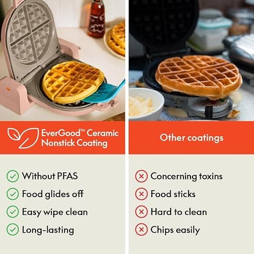 bella Flip-n-Store Waffle Maker with EverGood™ Ceramic Nonstick Coating, Fits-anywhere™ Kitchenware, Power Indicator Light, Cool Touch Handle & Cord Wrap, 7” Wide & 1" Deep Plates, 1000 Watt, Blossom thumbnail 7