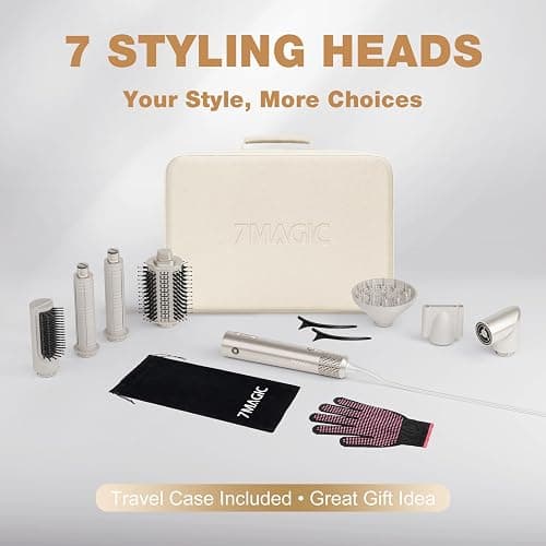 7MAGIC 7-in-1 Hot Air Styler, Hair Styler Dryer Brush with Auto-Wrap Curlers, High-Speed Hair Dryer for Fast Drying, Volumizing & Straightening, Travel Case Included, Champagne Gold thumbnail 8