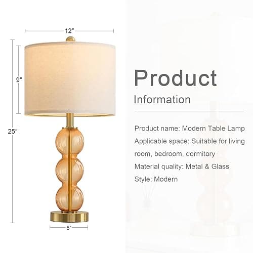 Oneach 25" Amber Glass Table Lamps for Living Room, Glass Modern Table Lamp Set of 2, USB Charging Ports, Linen Shade, Bedside Lamps for Bedroom, Nightstand, Side Table (Bulbs not Included) thumbnail 4