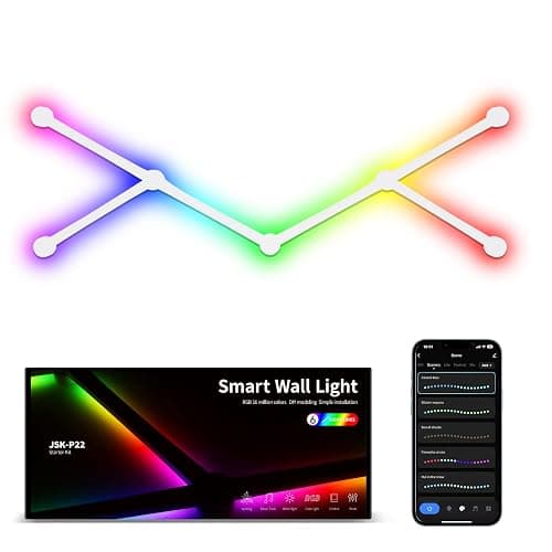 KOBAIBAN Smart Wall Light Lines, WiFi RGB LED Light Bars, 16M+ Color Dimmable Music Sync DIY Home Decor Light Bars for Gaming Party Streaming Lovers, Work with Alexa & Google Assistant (6 Lines,White) - Image 1