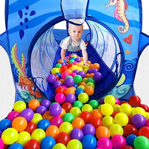 PigPigPen 3 in 1 Kids Play Tent with Tunnel, Ball Pit, Basketball Hoop for Boys & Girls, Toddler Pop Up Playhouse Toy Baby Indoor/Outdoor, Gift Year Old Child (3 Tent) thumbnail 6