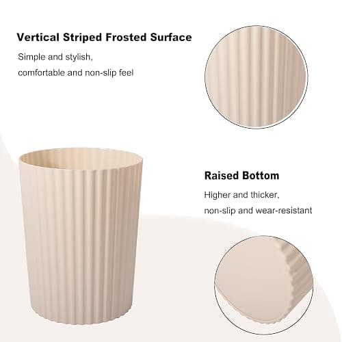 JiatuA Small Trash Can Plastic Wastebasket Round Garbage Container Bin for Bathroom, Kitchen, Bedroom, Home Office, College Dorm, Beige thumbnail 3