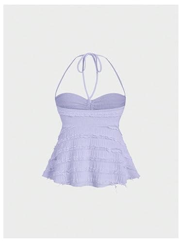 SOLY HUX Women's Peplum Halter Crop Tops Y2K Drawstring Tie Ruched Dressy Casual Spaghetti Strap Cami Top thumbnail 2