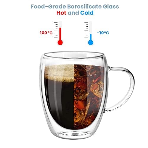 Glass Coffee Mugs 350ml, Top-spring 12oz Clear Glass Coffee Cups with Handles - Set of 4 Double Wall Insulated Coffee Mug Tea Latte Espresso Cups - 12oz thumbnail 3