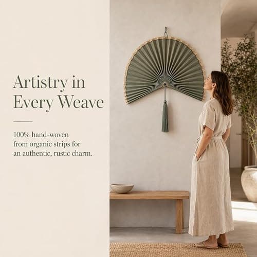 Large Wall Fan Decor, Giant Handcrafted Bamboo Folding Ornament, 30 Inch Oriental Chinese Style Hanging Art, Boho Room Accent for Bedroom, Living Area, Indoor, Above Bed, Headboard，Natural Straw thumbnail 6