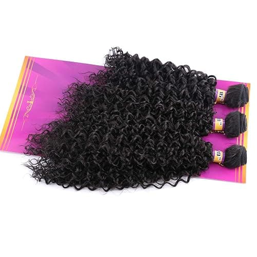 Natural Black Synthetic Hair Weave Afro Kinky Culrly Fiber Hair Externsions 16 18 20 Inches 210 Gram/set Heat Resistant Hair Bundles (2#) thumbnail 9