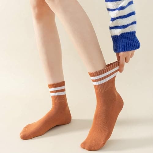 Digoon 6 Pairs Fashion Striped Athletic Socks for Women,Casual Cute Vintage Crew Socks,All Season Socks for Women thumbnail 2
