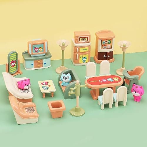 BananMelonBM 50 Pack Kids Little Dollhouse Furniture Set Toys House Big Dreams for Baby Children Girls Boys Age 3+,Miniature Accessories Educational Pretend Play Toys for Toddler thumbnail 5