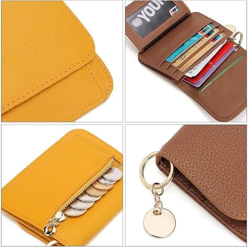 Mudono Small Wallet for Women RFID Blocking Genuine Leather Card Case Slim Tri-Fold Wallet with Zipper Pocket and Keychain thumbnail 6