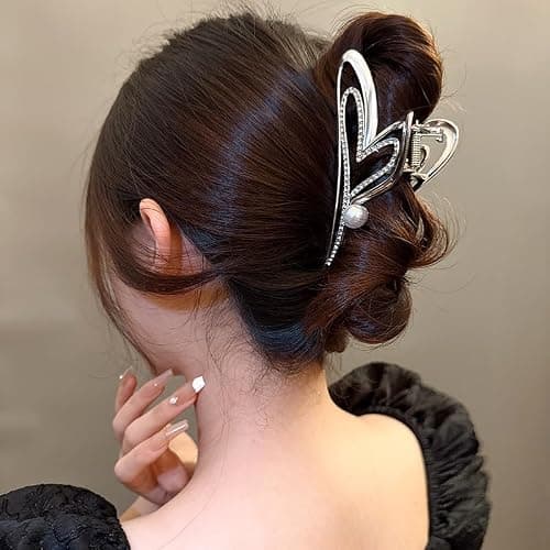 Valentine’s Day Heart Hair Clips for Women, 1Pcs Sliver Heart Rhinestone Pearl Design Hair Claw Clips Large Strong Hold Metal Hair Catch Clip Shiny Nonslip Valentines Party Hair Decoration Accessories thumbnail 4