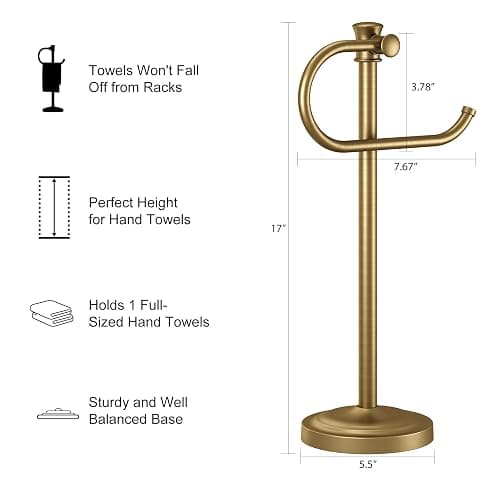BESy 17 Inch Antique Brass Stand Towel Bar Hanger Hand Towel Bar Bathroom Vanity Countertop Towel Holder Free Standing Stainless Steel Towel Ring Hardware Accessories Towel Rack thumbnail 2