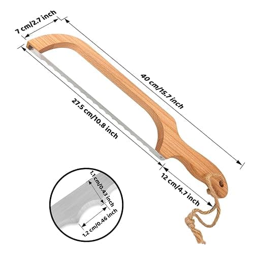 ROYOROYI Bread Slicer for Homemade Bread,16" Wooden Sourdough Bread knife with Bow Design,Premium Stainless Steel Serrated Saw Bread cutter for Bagels, Baguettes and More thumbnail 3