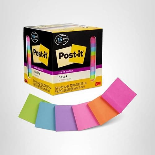 Post-it Super Sticky Notes, 3 x 3 in, Assorted Brights, 15 Pads | School Supplies and Oﬃce Supplies, 2X the Sticking Power thumbnail 12