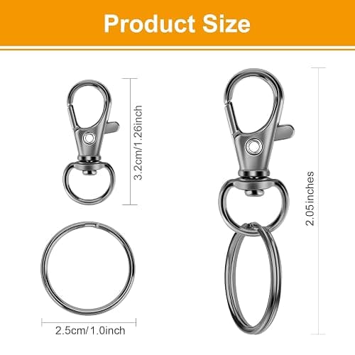 60PCS Keychain Making Kit, Including 30PCS Keychains Clips Hooks and 30PCS Key Chain Rings, Lobster Claw Clasps with Keychains Rings Accessories for Crafts, Gun Black thumbnail 2