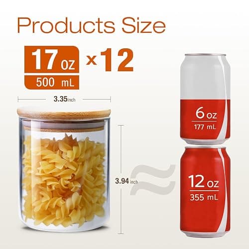 HomArtist Glass Jars with Bamboo Lids 17 FL OZ [Set of 12], Glass Canisters with Airtight Lids, Glass Food Storage Containers for Spice, Coffee, Sugar, Tea, Candies, Cookies,Best for Kitchen & Pantry thumbnail 2