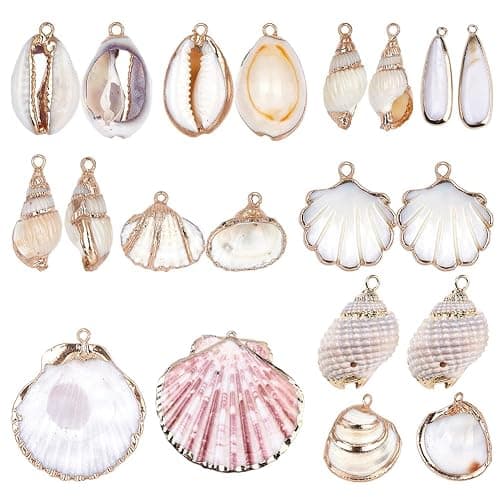 SUNNYCLUE 1 Box 20pcs 10 Styles Natural White Cowrie Seashells Charm Conch Shells Plated Charms Summer Ocean Sea Charm for Jewelry Making Charm Necklace Bracelet Earring Making - Image 1