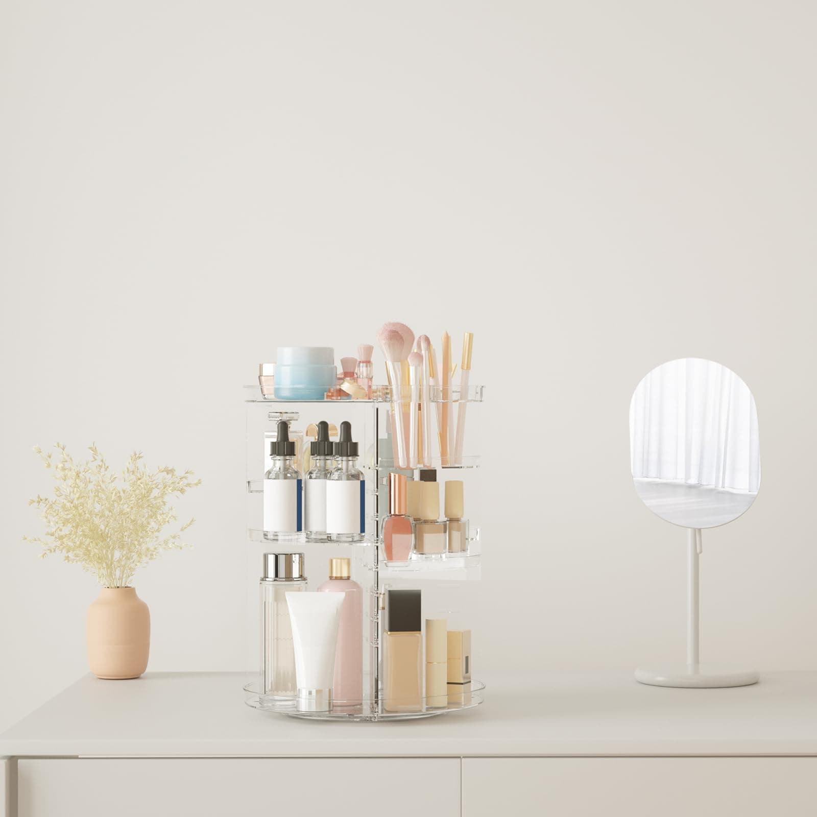 Rotating Makeup Organizer, DIY 8 Adjustable Layers Spinning Skincare Organizer, Cosmetic Display Case with Brush Holder Perfume Tray, Multi-Function Storage Carousel for Vanity Bathroom Countertop thumbnail 4