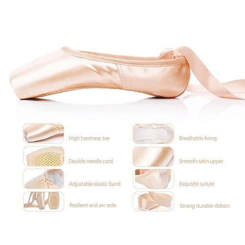 IJONDA Adult Ballet Pointe Shoes for Girls Women with Toe Pads and Mesh Bag - 7.5 - Pink thumbnail 4