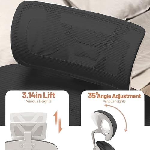 XUEGW Ergonomic Office Chair Computer Desk Chairs with Flip-up Armrests and Lumbar Support, High Back Mesh Gaming Chairs Rolling Work Swivel Task Chairs with Adjustable Headrest thumbnail 7