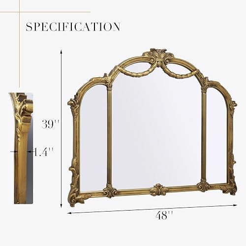 G-LEAF Antique Gold Wall Mirror 48"X39", French Baroque Vintage Mirror with Ornate Carved Frame for Living Room, Fireplace Mantel, Bedroom, Entryway thumbnail 3