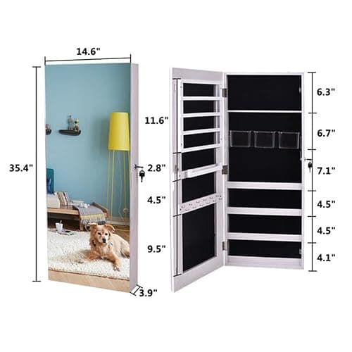 NALLBEIRRAA Mirror Jewelry Cabinet Armoire, Lockable Wall/Door Mounted Hanging Jewelry Cabinet Storage Organizer with Full Length Mirror, Larger Capacity, Dressing Mirror (White) … thumbnail 3