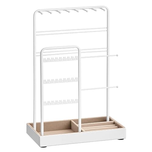 SONGMICS Jewelry Holder, Jewelry Organizer, Jewelry Display Stand with Metal Frame, Matte White UJJS021W01 - Image 1