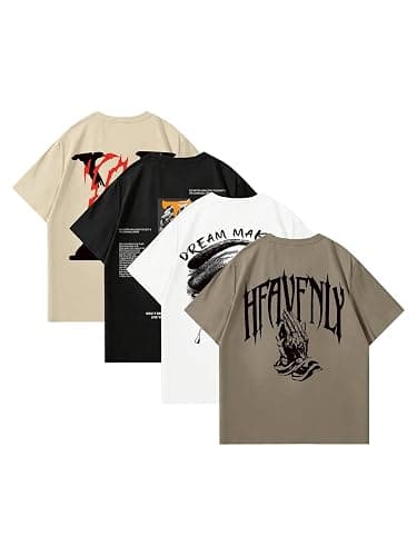 VIPWOLF Men's 4 Piece Y2K Graphic Tees Shorts Sleeve Cool T-Shirts Top | Short Sleeve Graphic Tees Men Pack, Casual, Crew Neck, Summer Cool Y2k Shirts - Image 1