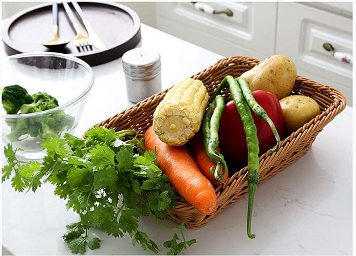 12" Poly Wicker Bread Basket, Hand Woven Food Storage Room Organizer, Fruits, Vegetables and Snacks Tabletop Food Serving Basket, Restaurant, Hotel Service, Brown thumbnail 8