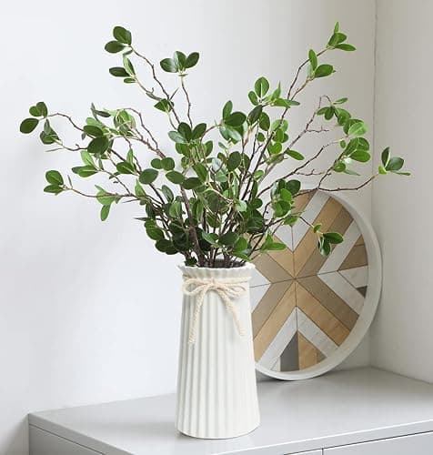 White Ceramic Ribbed Vases for Minimalist Modern Home Decor, Decorative Flowers Vase for Wedding Dinner Table Office Bedroom - 8 Inch / 20 CM thumbnail 5