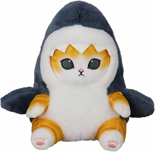 sunfedmiss Shark Cat Plush Toy, Cute Fried Shrimp Shark Stuffed Animals Doll, Kawaii Shark Cat Plush Pillow Toy Birthday for Kids Boys Girls (Blue, 8inch) - Image 1