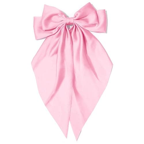 Large Hair Bows for Women Pink Silky Satin Hair Bow Hair Clips Long Tail French Hair Ribbon Coquette Bows Hair Barrettes for Girls - Image 1
