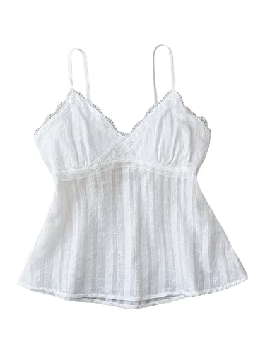 SOLY HUX Girl's Lace Camisole Tops V Neck Spaghetti Strap Summer Casual Cute Babydoll Top - Image 1