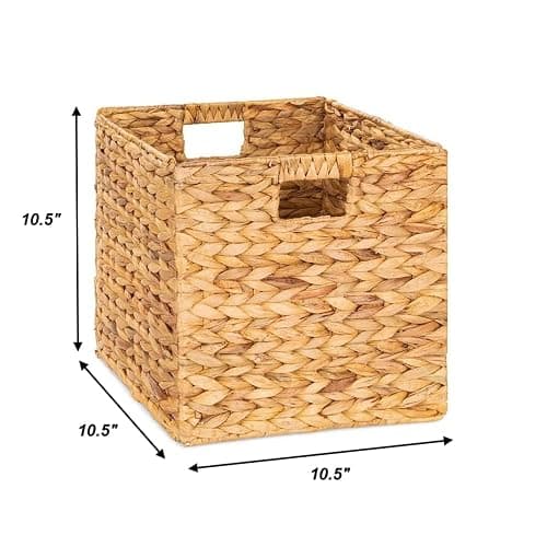 M4DECOR 10.5 x 10.5 Storage Cubes – Water Hyacinth Wicker Baskets for Organizing, Wicker Storage Cubes, Storage Baskets for Shelves (4 Packs 10.5in) thumbnail 3