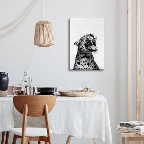 Funny Animal Posters Black and White Leopard Roaring Wall Art Vintage Cheetah Decor Trendy Print Canvas Eclectic Wildlife Aesthetic Prints for Living Room Bedroom Bathroom Poster 12x16in Unframed thumbnail 5