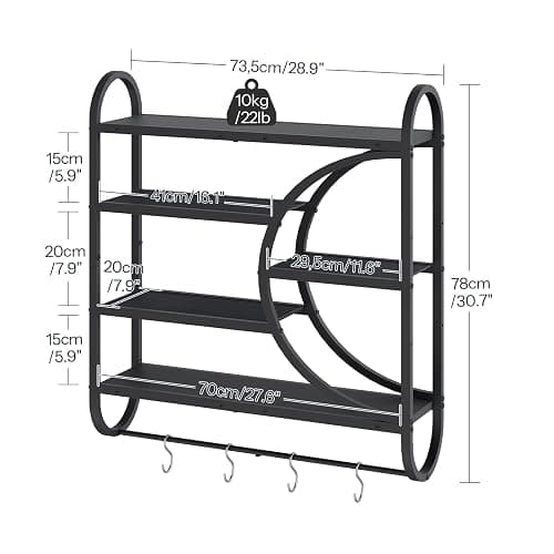 HOOBRO Gaming Floating Shelves with LED Lights, 28.9" LED Wall Mounted Shelf, 5-Tier Display Rack for Wall Storage, Floating Rack with Hanging Rod and 4 S-Hooks, for Game Room, Black BB50DBJ01 thumbnail 2